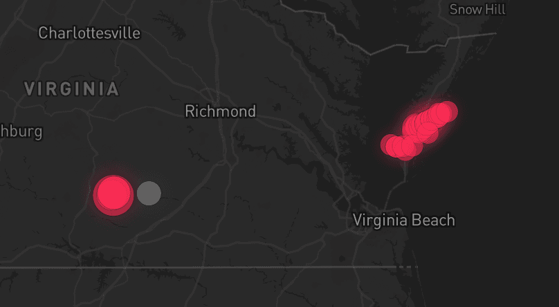 Storm map for 2 areas across Virginia