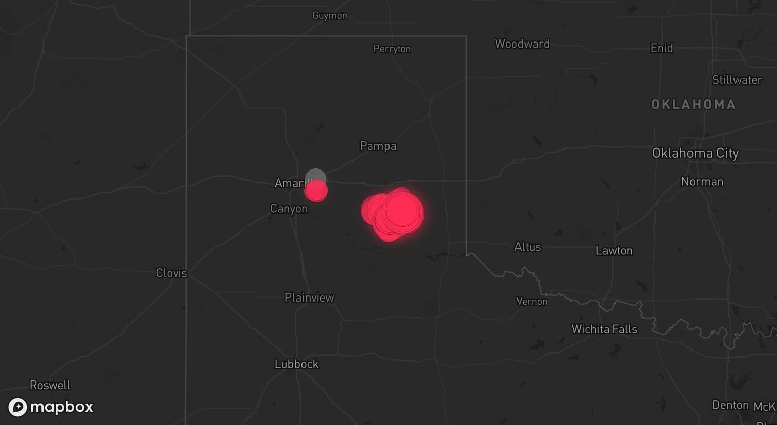 Storm map for 3 areas across Texas