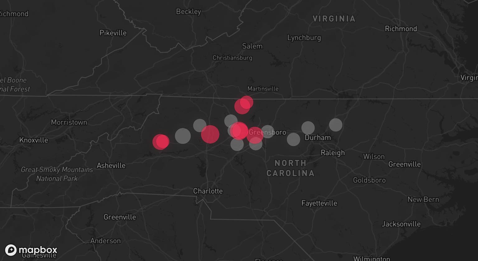 Storm map for 10 areas across North Carolina