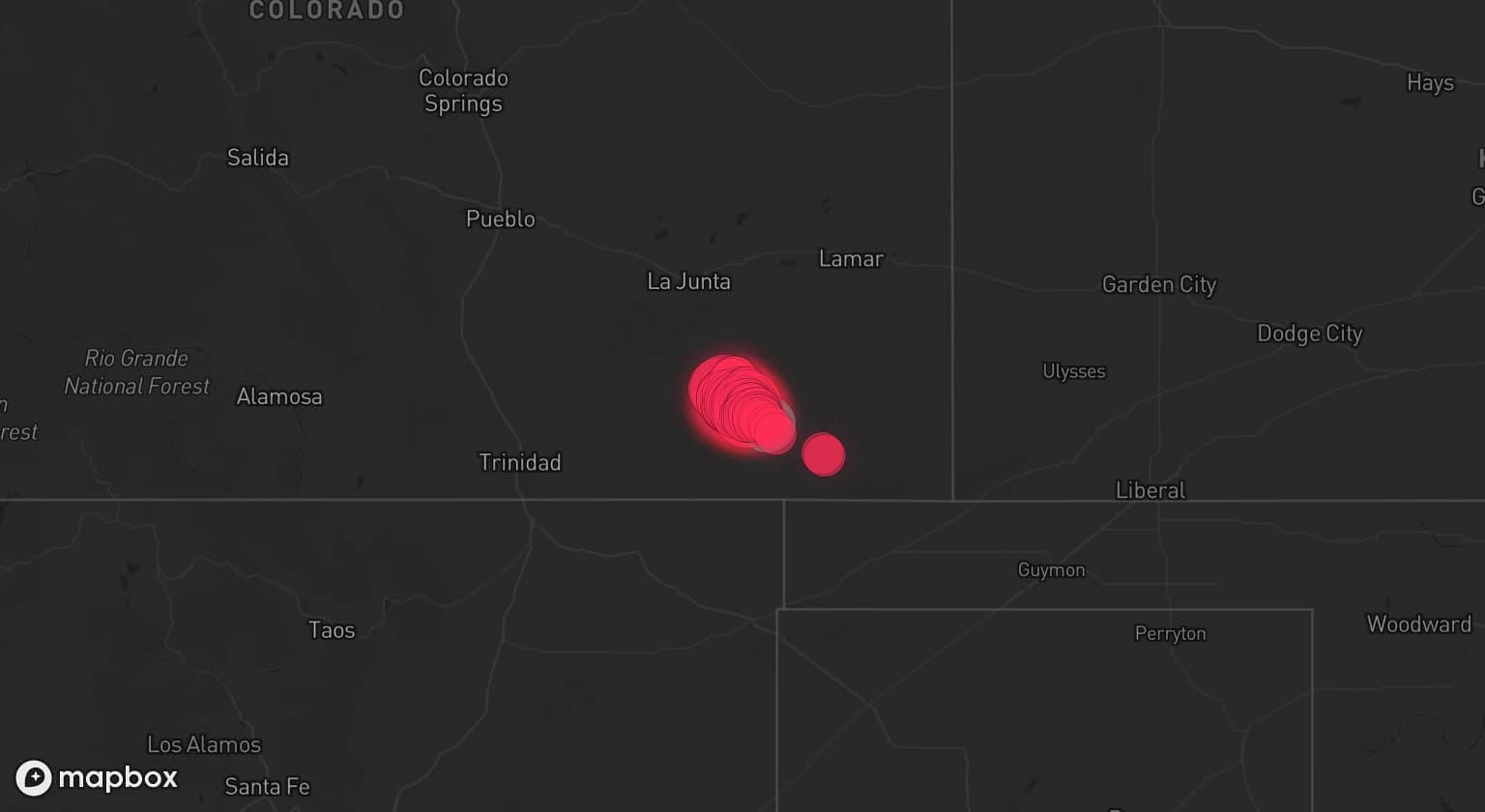 Storm map for the Las Animas County, CO area