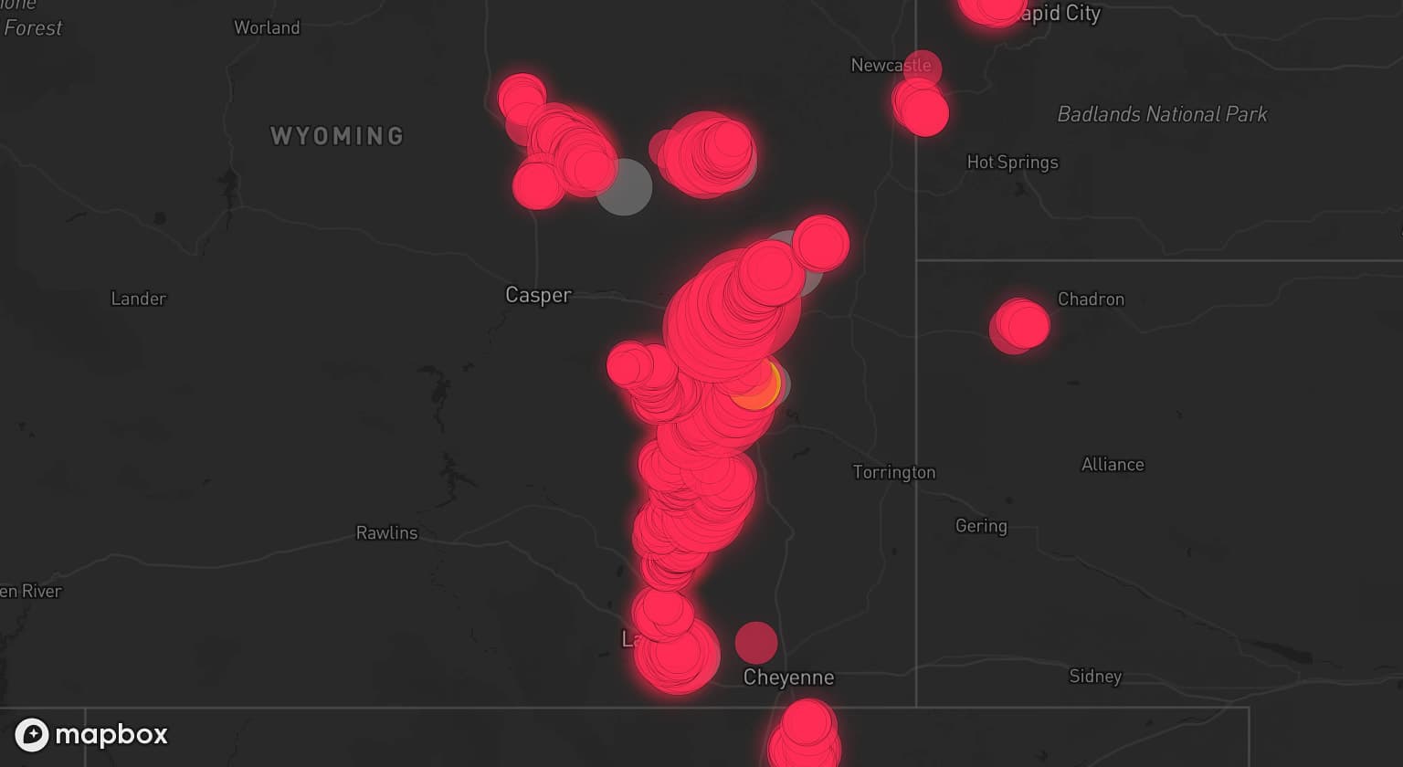 Storm map for 7 areas across Wyoming and Colorado