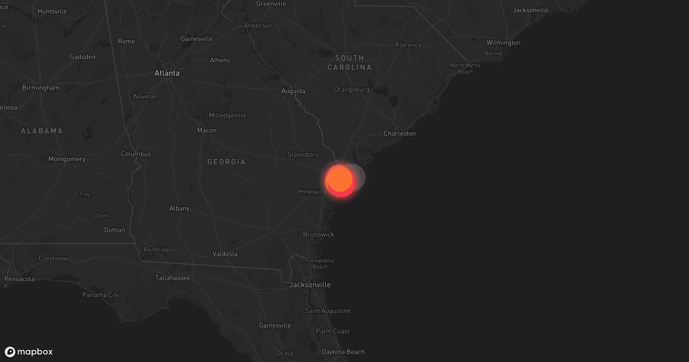 Storm map for 6 areas across Georgia, Florida, and South Carolina