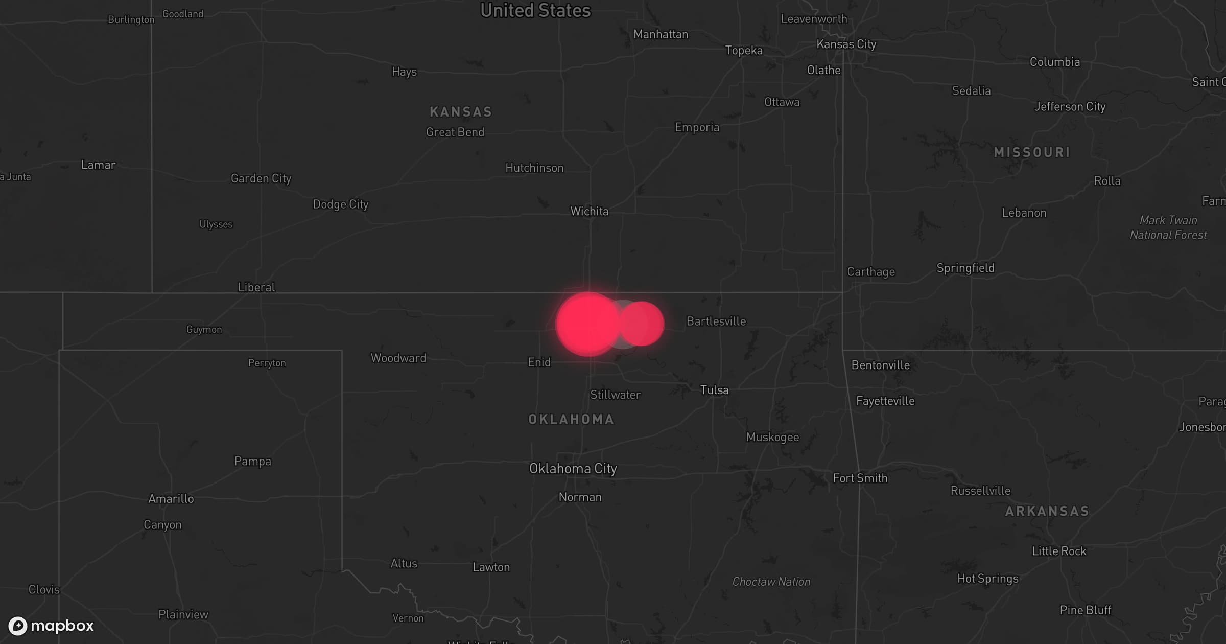 Storm map for 19 areas across Oklahoma