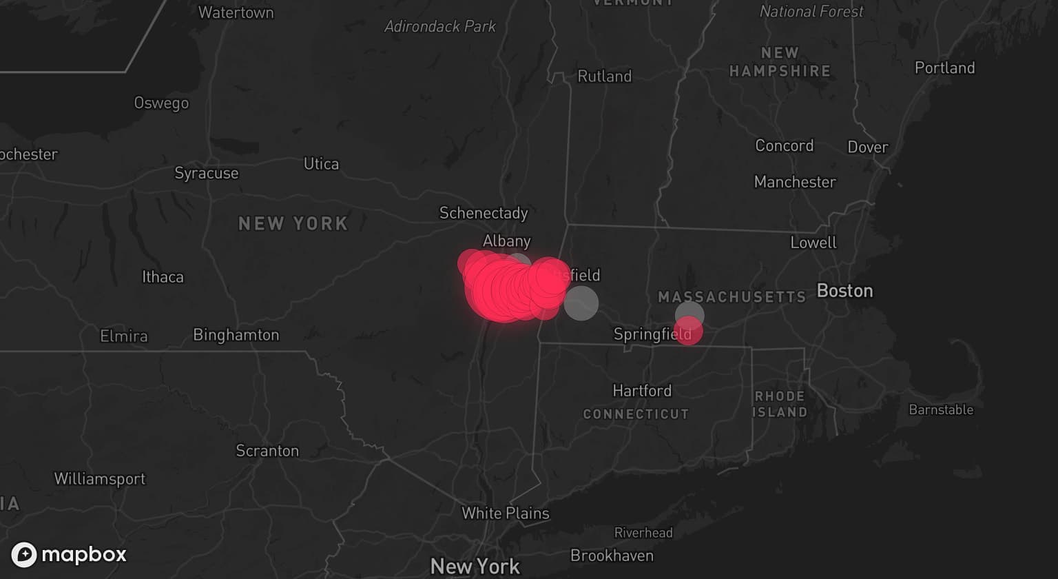 Storm map for 3 areas across Massachusetts and New York