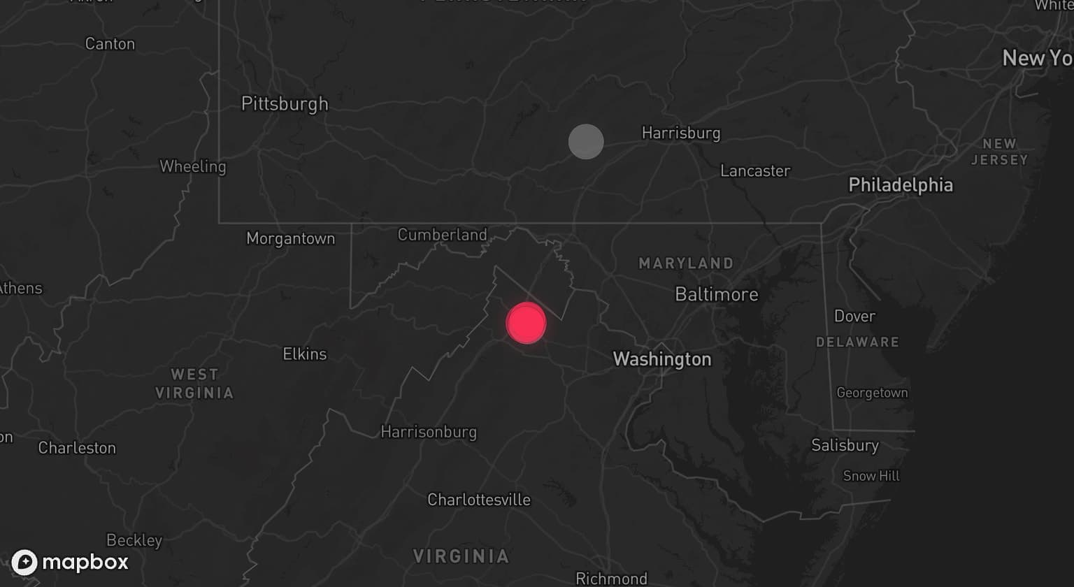 Storm map for 2 areas across Virginia and Pennsylvania