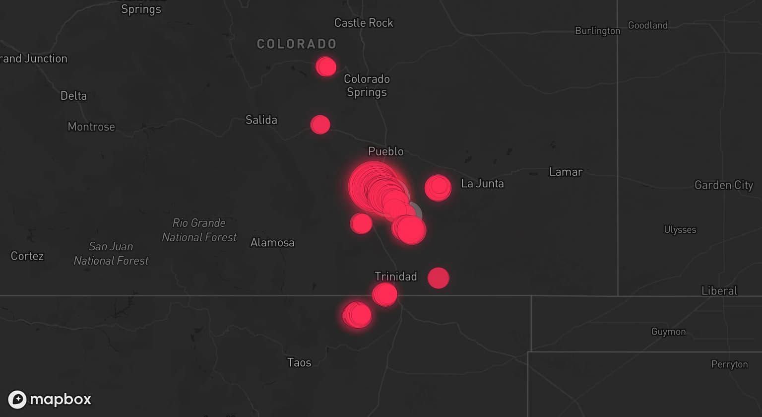 Storm map for 3 areas across Colorado