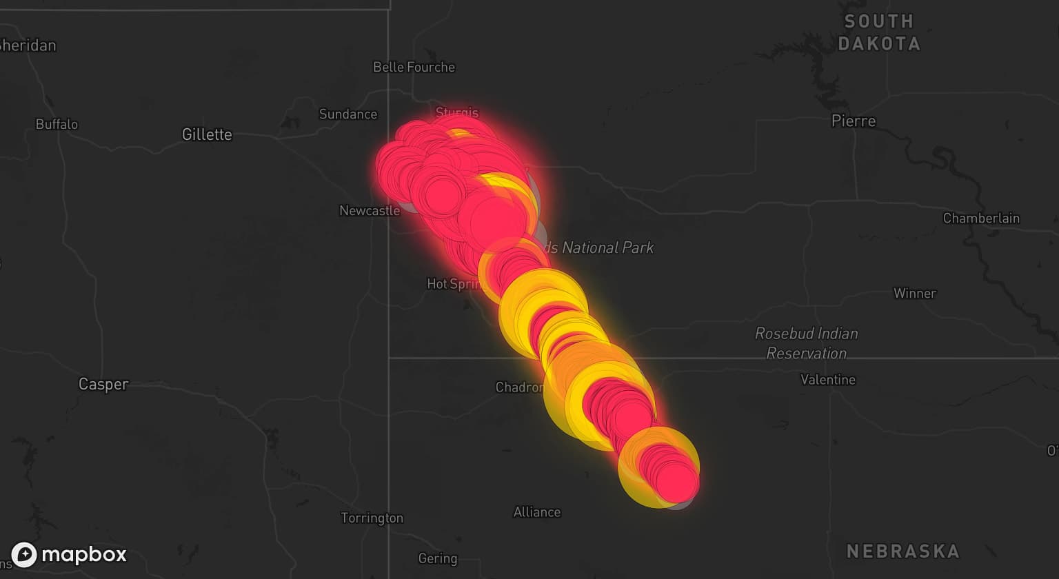 Storm map for 9 areas across South Dakota and Nebraska