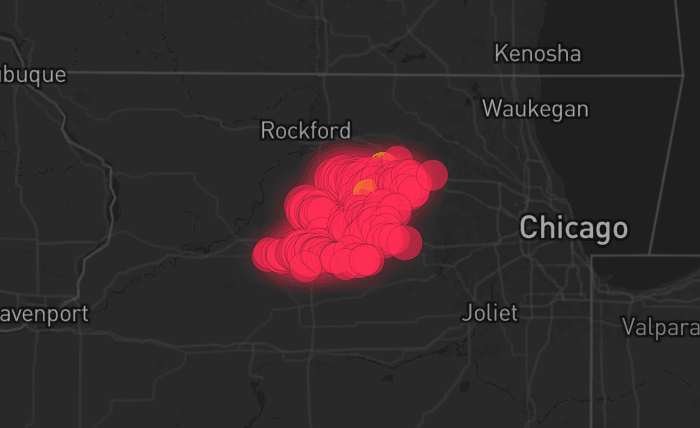 Storm map for 3 areas across Illinois