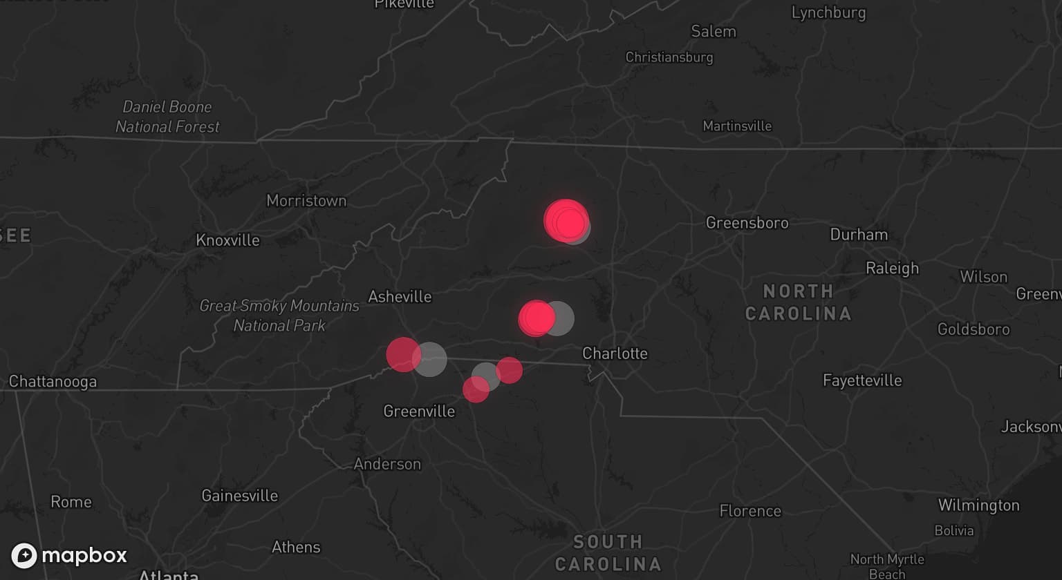 Storm map for 5 areas across South Carolina and North Carolina