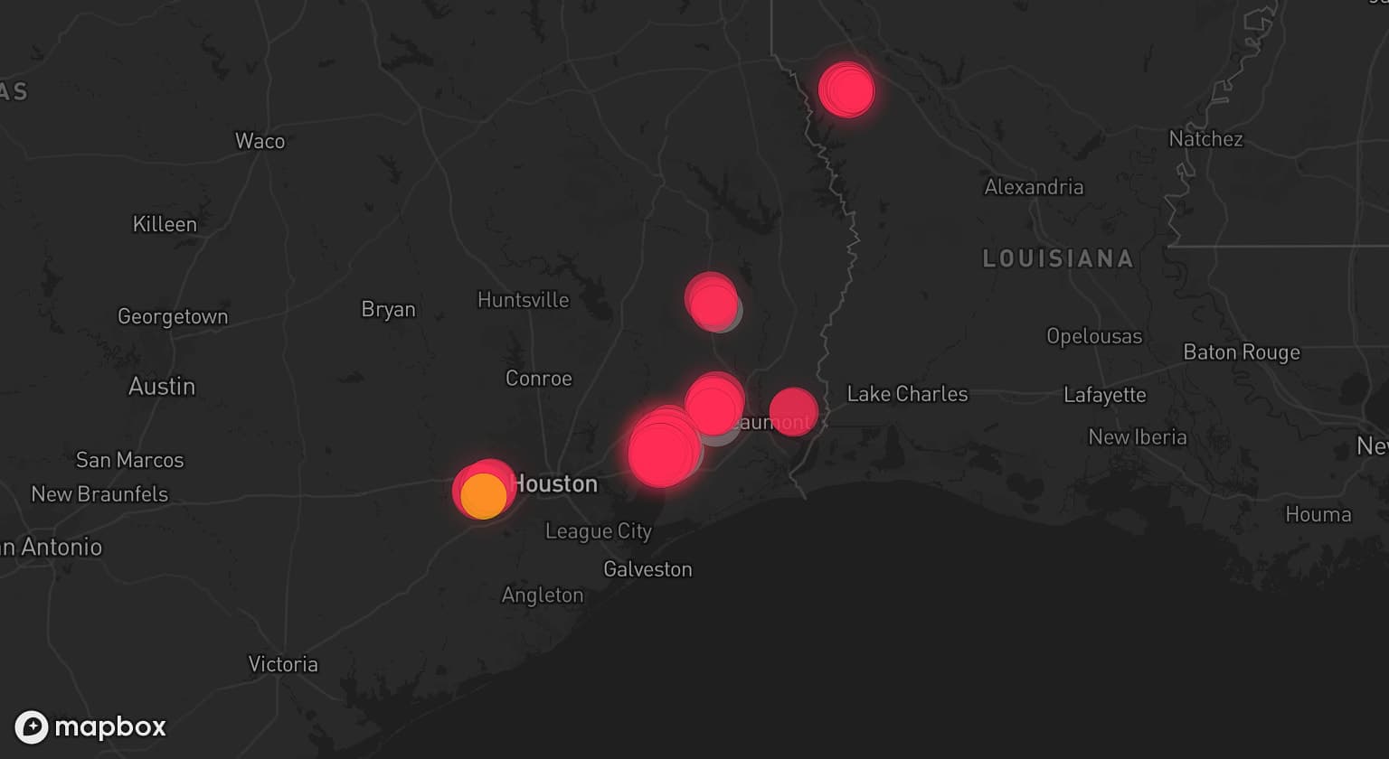 Storm map for 5 areas across Texas