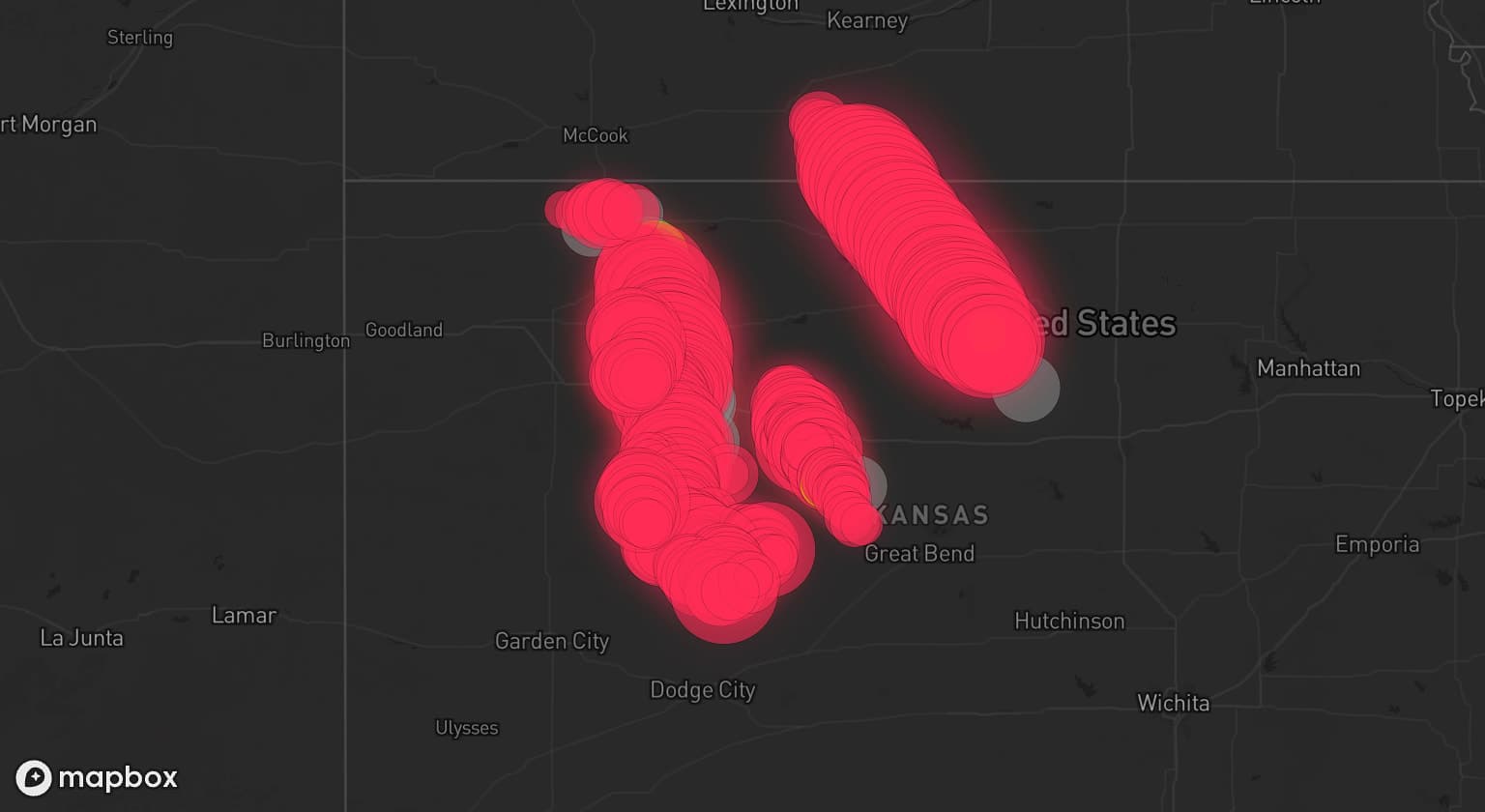 Storm map for 20 areas across Kansas and Nebraska