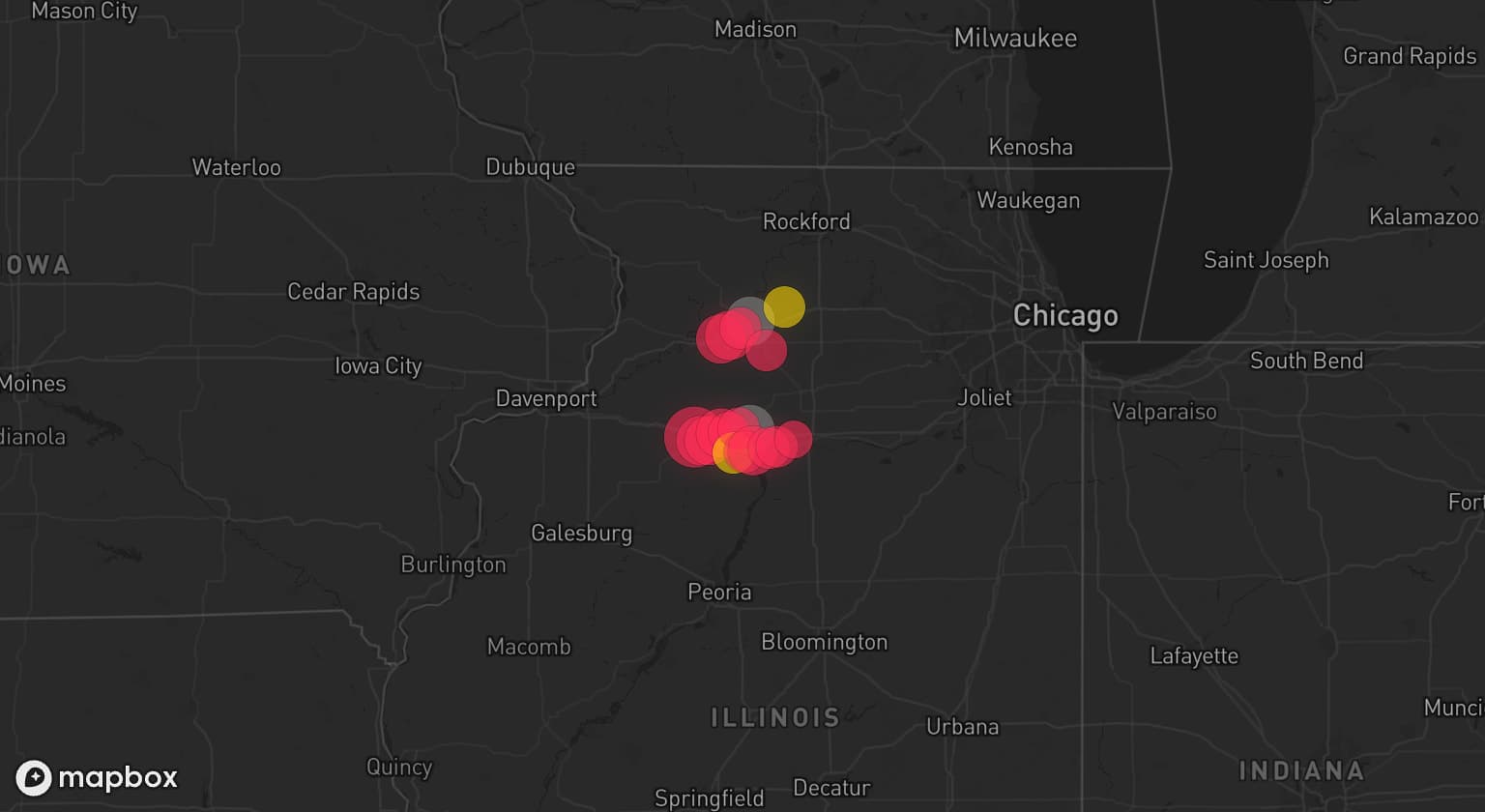 Storm map for 2 areas across Illinois