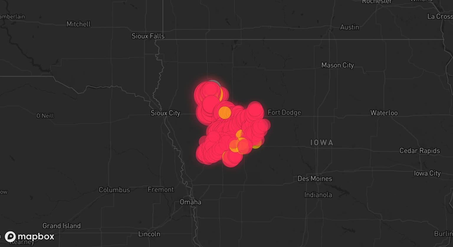Storm map for 6 areas across Iowa