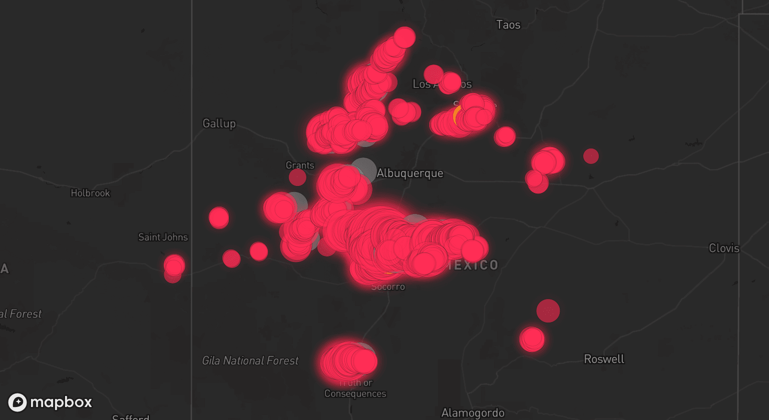 Storm map for 14 areas across New Mexico