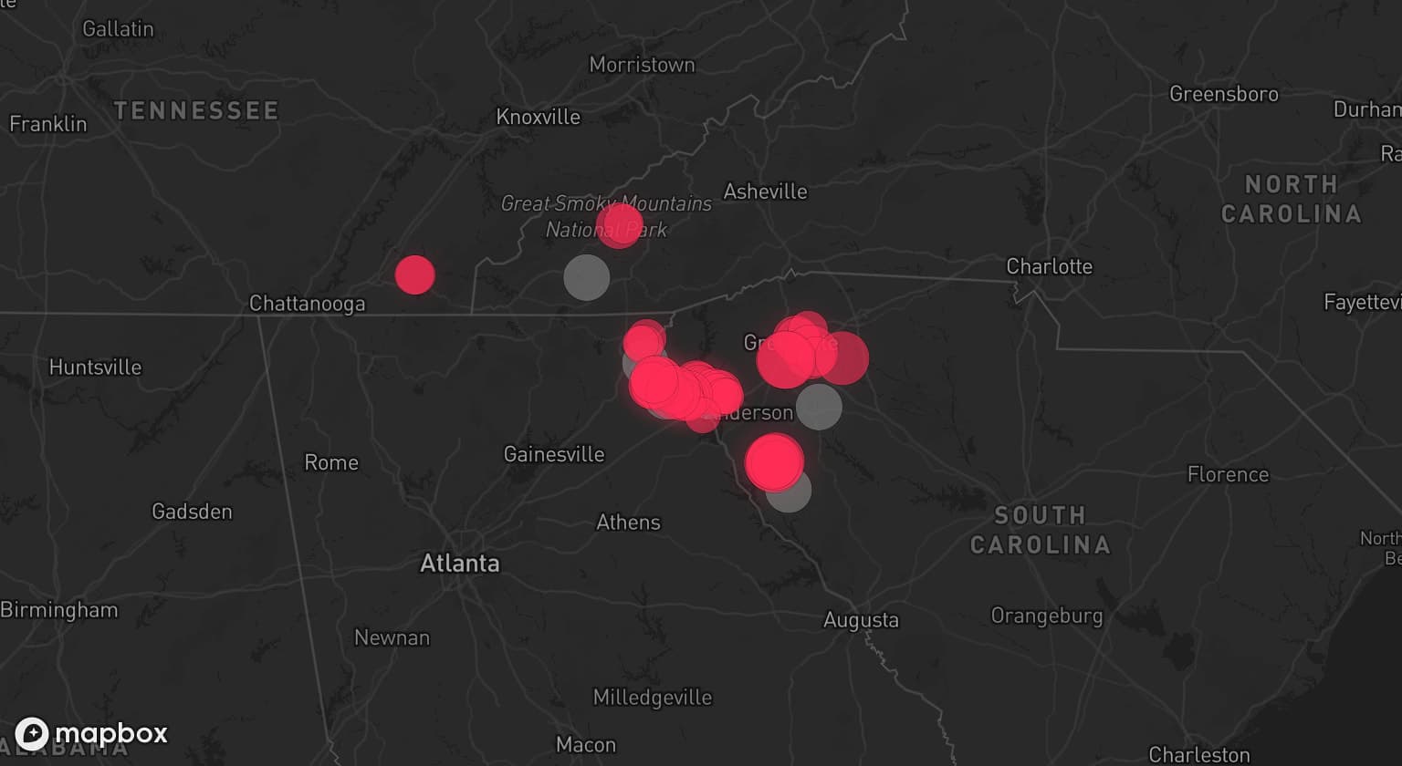 Storm map for 6 areas across South Carolina and North Carolina