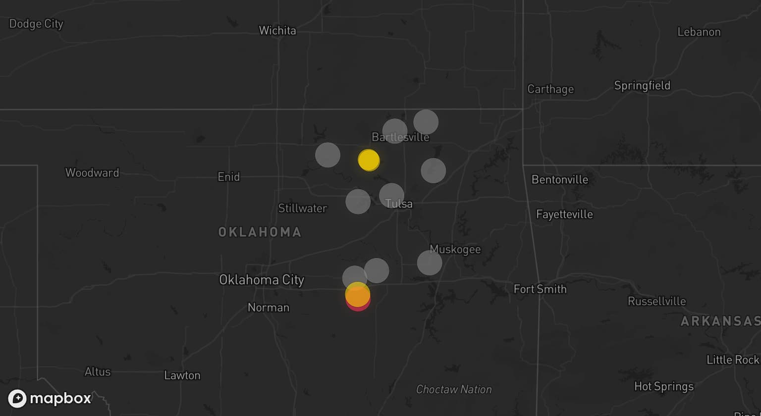 Storm map for 9 areas across Oklahoma