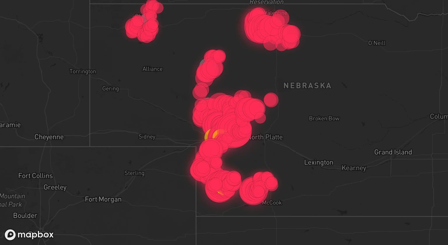 Storm map for 11 areas across Nebraska