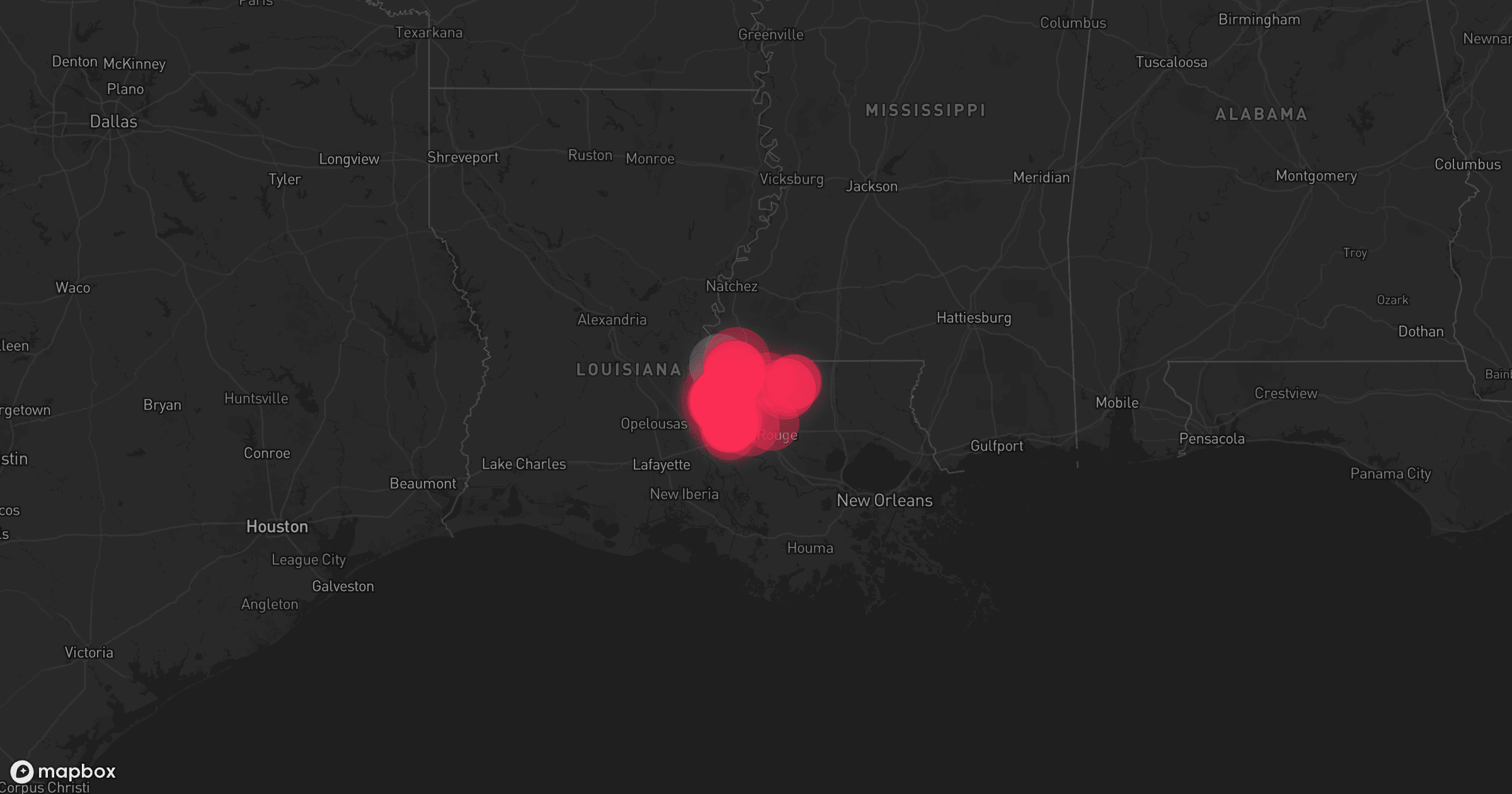 Storm map for 3 areas across Louisiana, Mississippi, and Arkansas