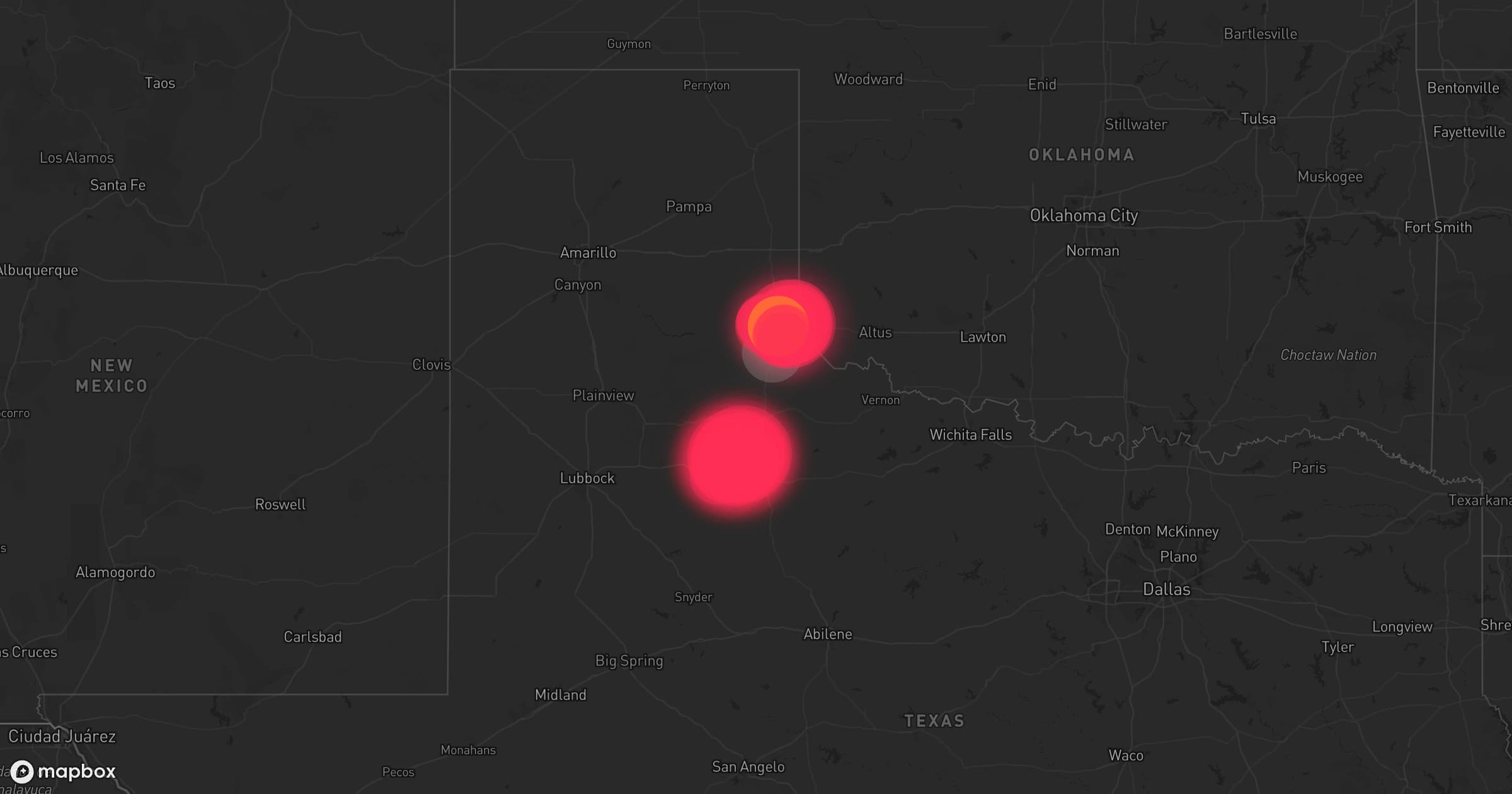 Storm map for 28 areas across Texas and Oklahoma