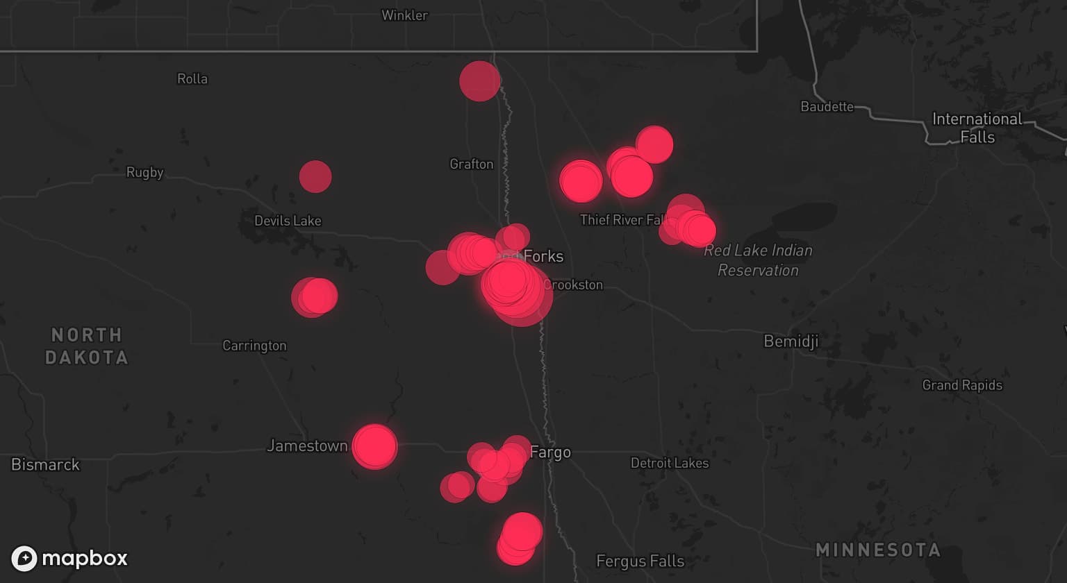 Storm map for 2 areas across North Dakota