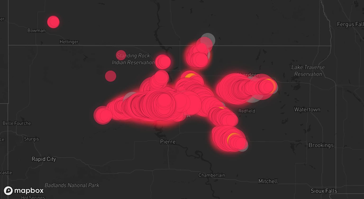 Storm map for 17 areas across South Dakota and North Dakota
