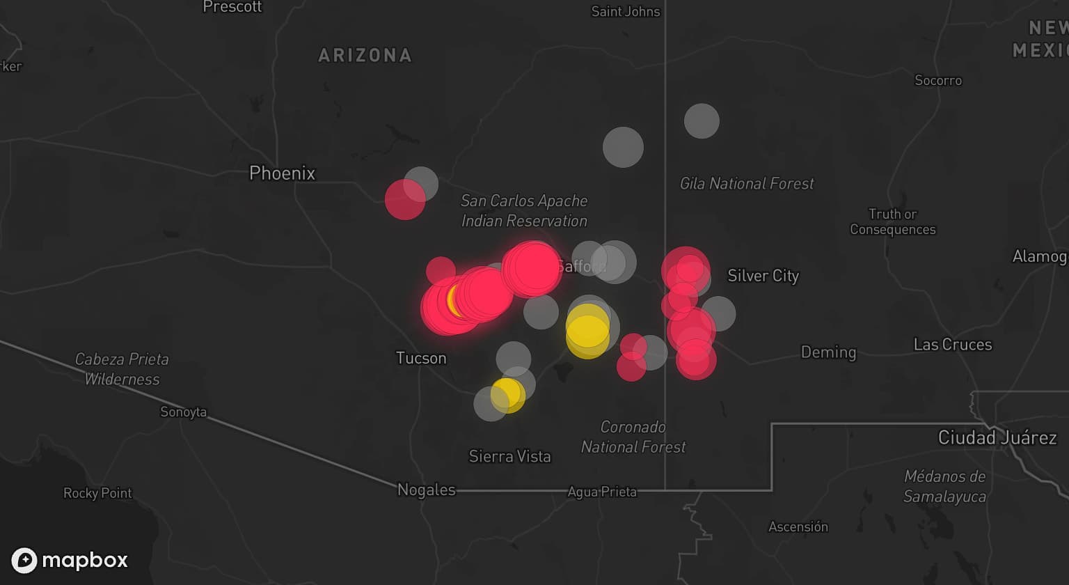 Storm map for 14 areas across Arizona and New Mexico