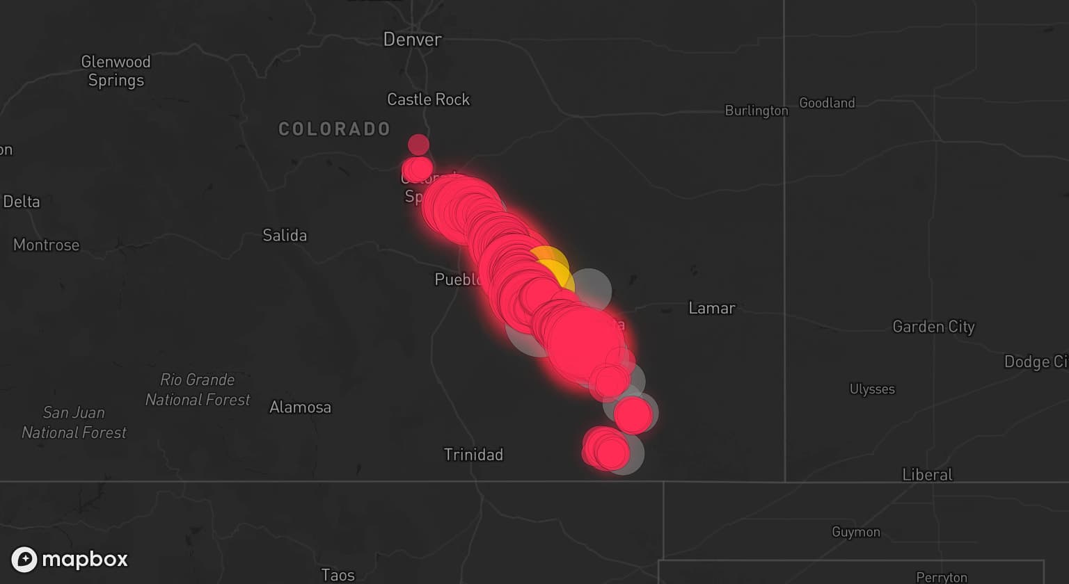 Storm map for 7 areas across Colorado