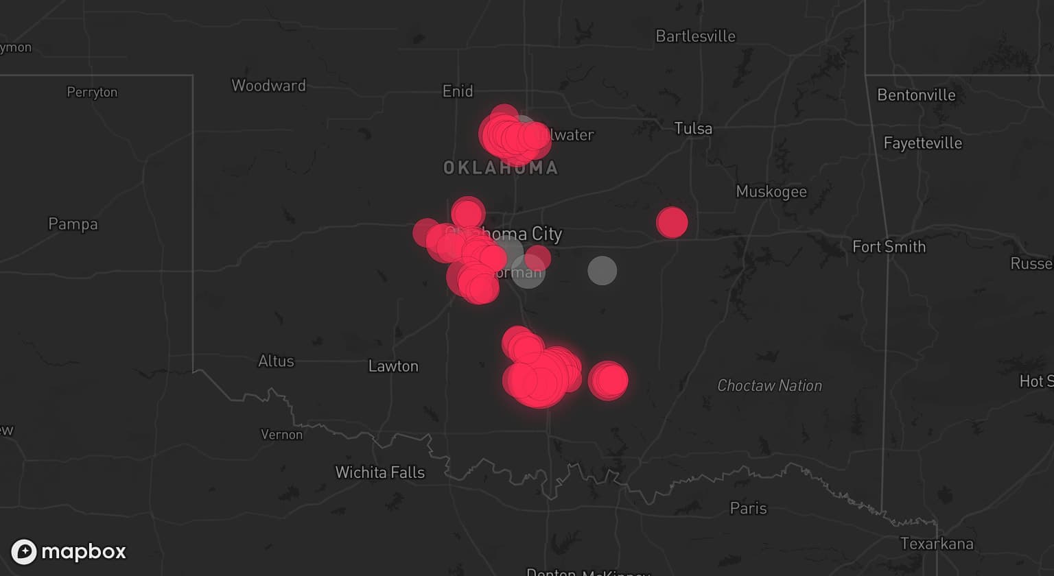Storm map for 5 areas across Oklahoma