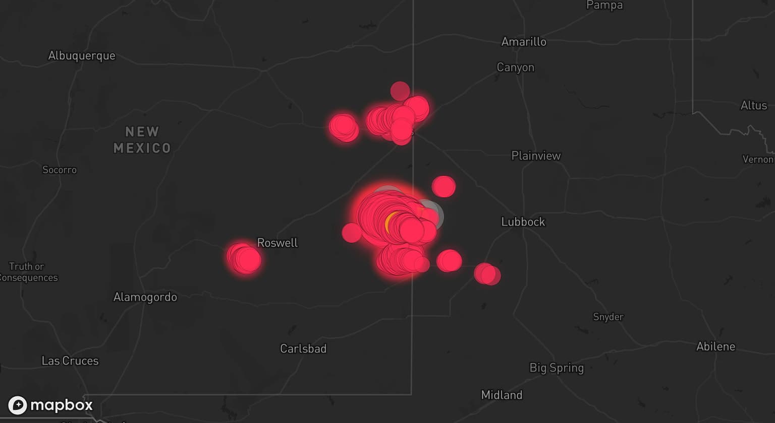 Storm map for 5 areas across New Mexico and Texas