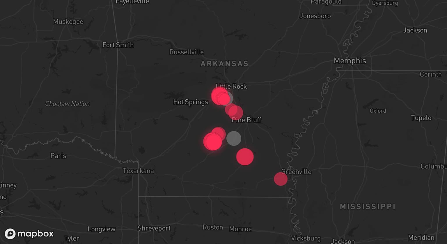 Storm map for 2 areas across Arkansas