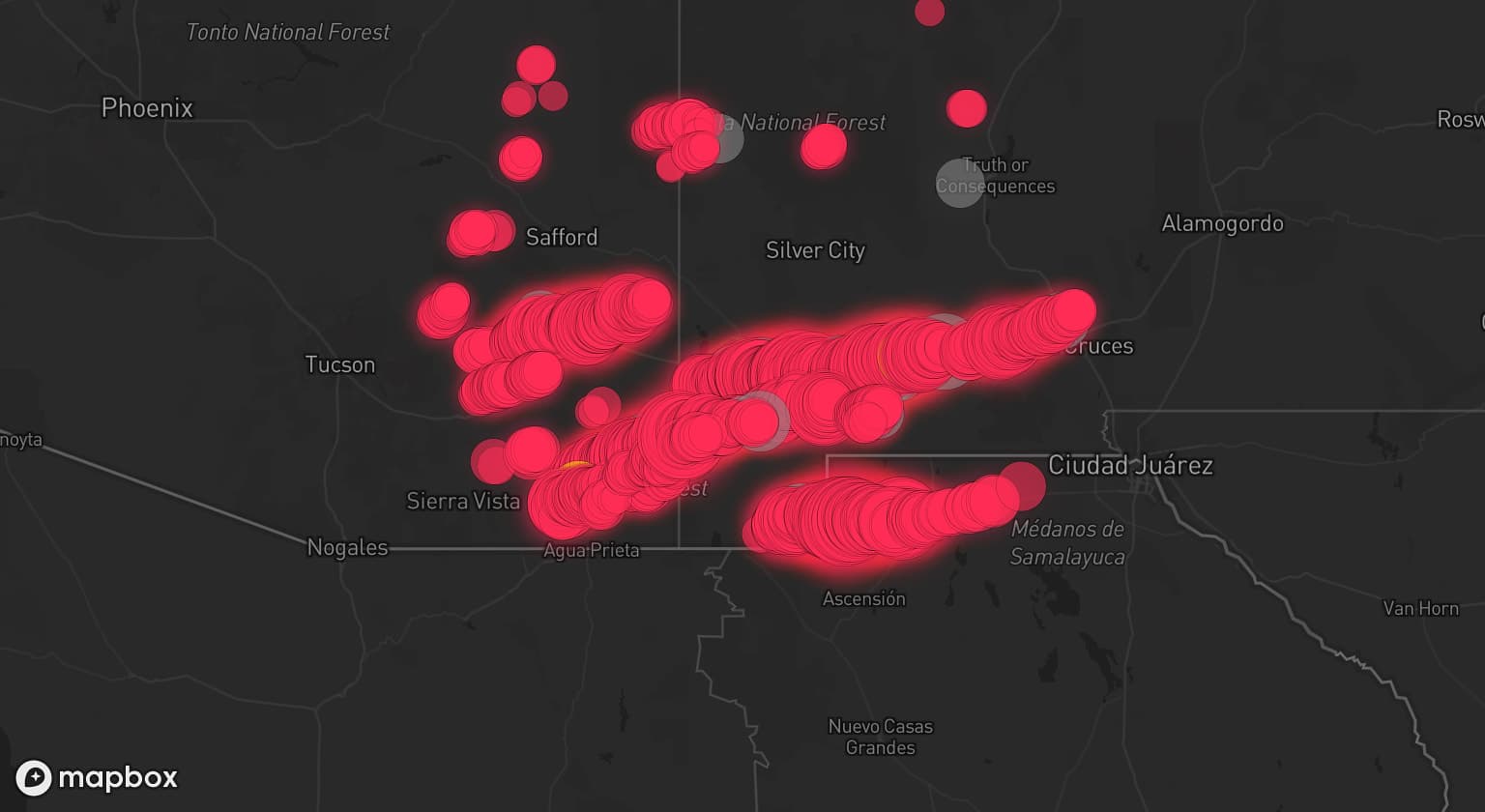 Storm map for 12 areas across New Mexico and Arizona