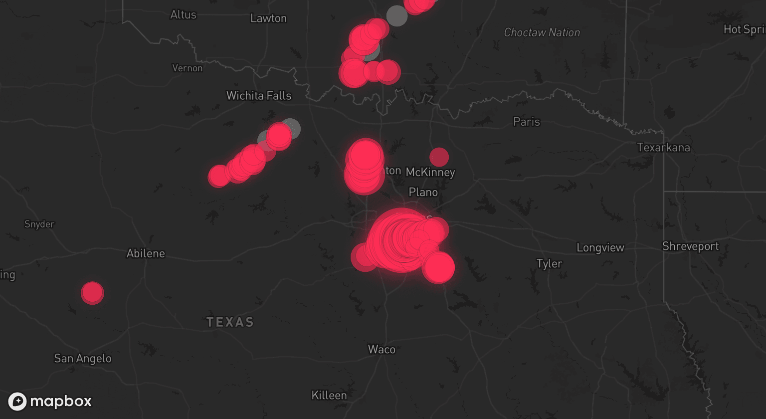 Storm map for 9 areas across Texas and Oklahoma