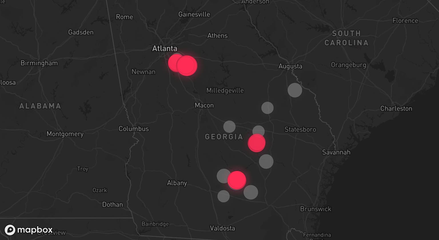 Storm map for 11 areas across Georgia