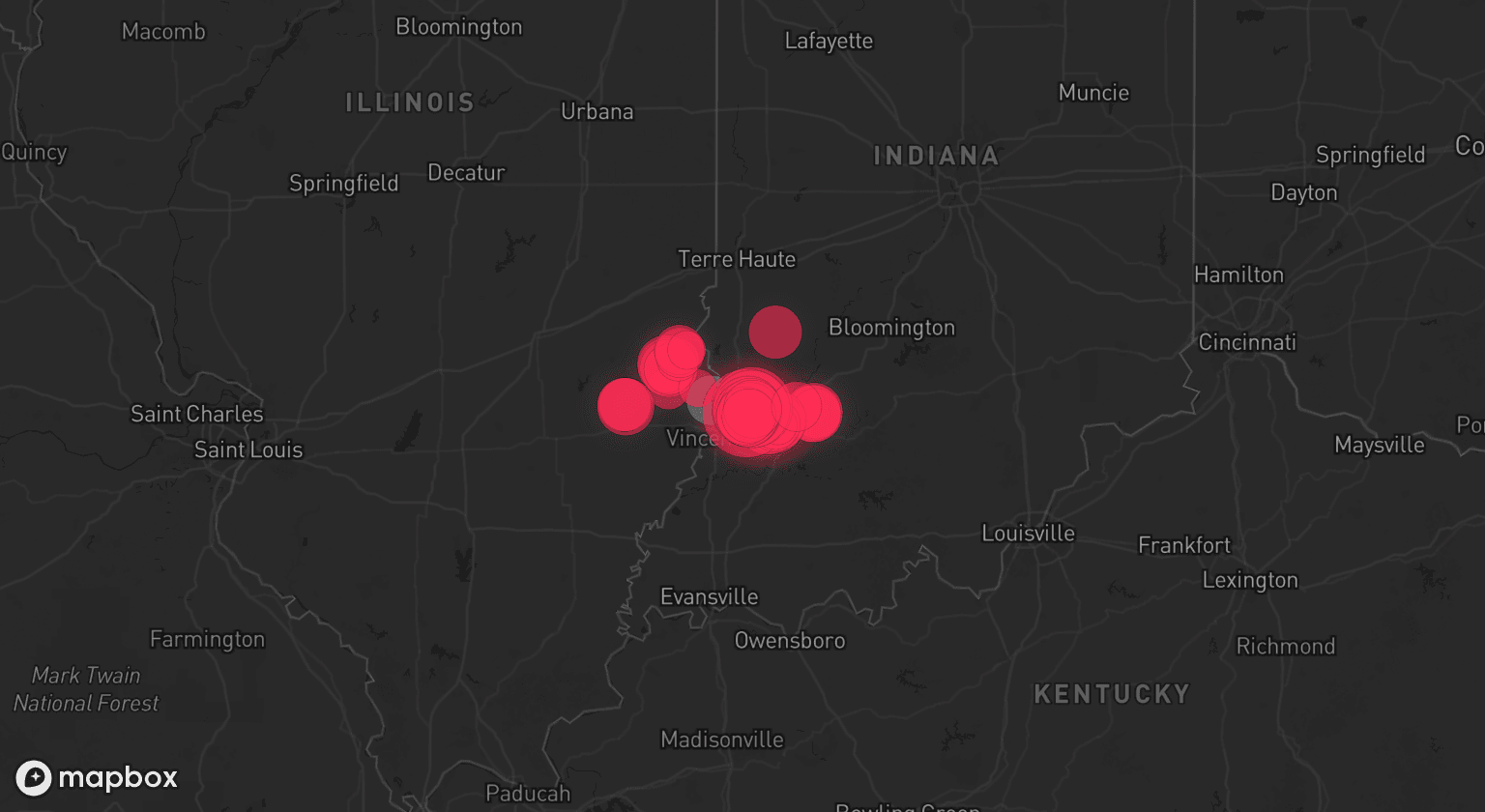 Storm map for 2 areas across Indiana and Illinois