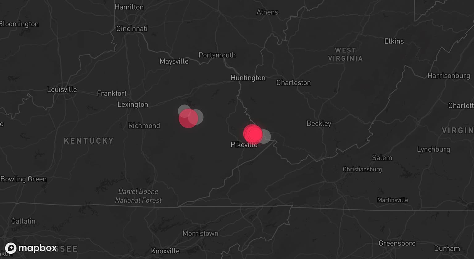 Storm map for 3 areas across Kentucky