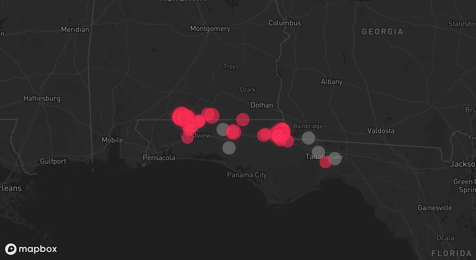 Storm map for 4 areas across Florida and Georgia