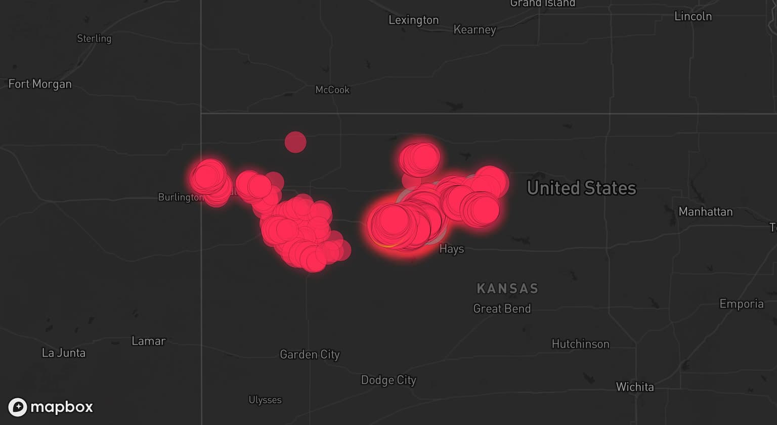 Storm map for 7 areas across Kansas