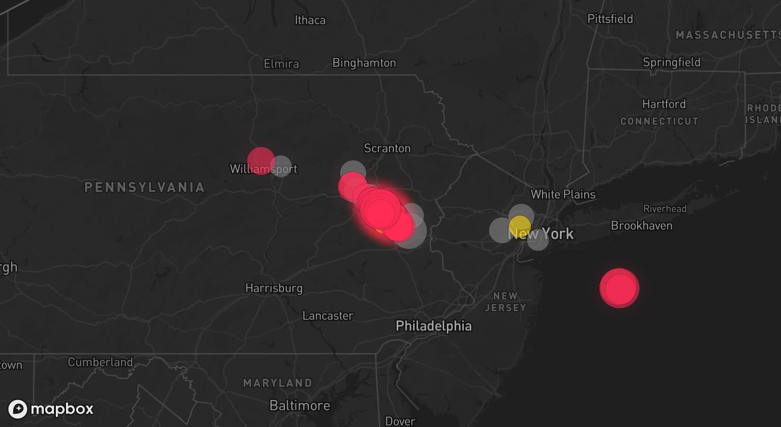 Storm map for 10 areas across Pennsylvania, New Jersey, and New York