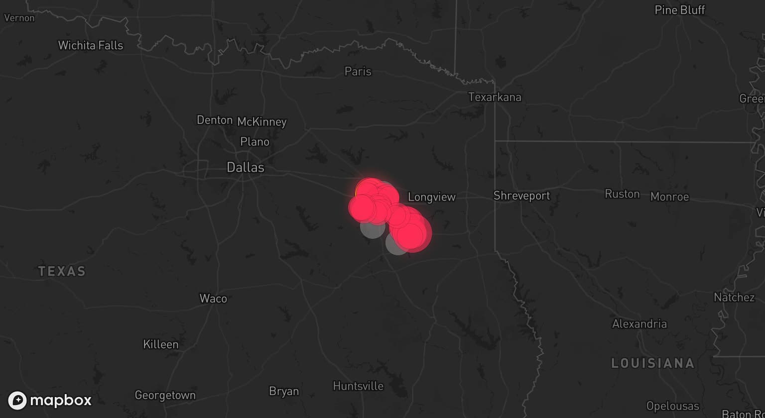 Storm map for 4 areas across Texas