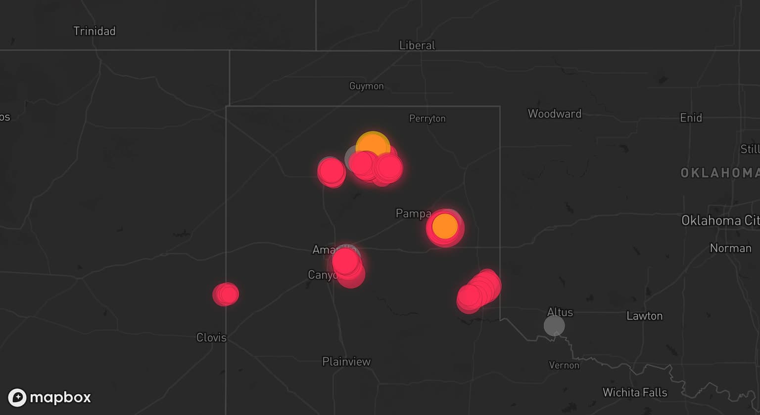 Storm map for 6 areas across Texas and Oklahoma