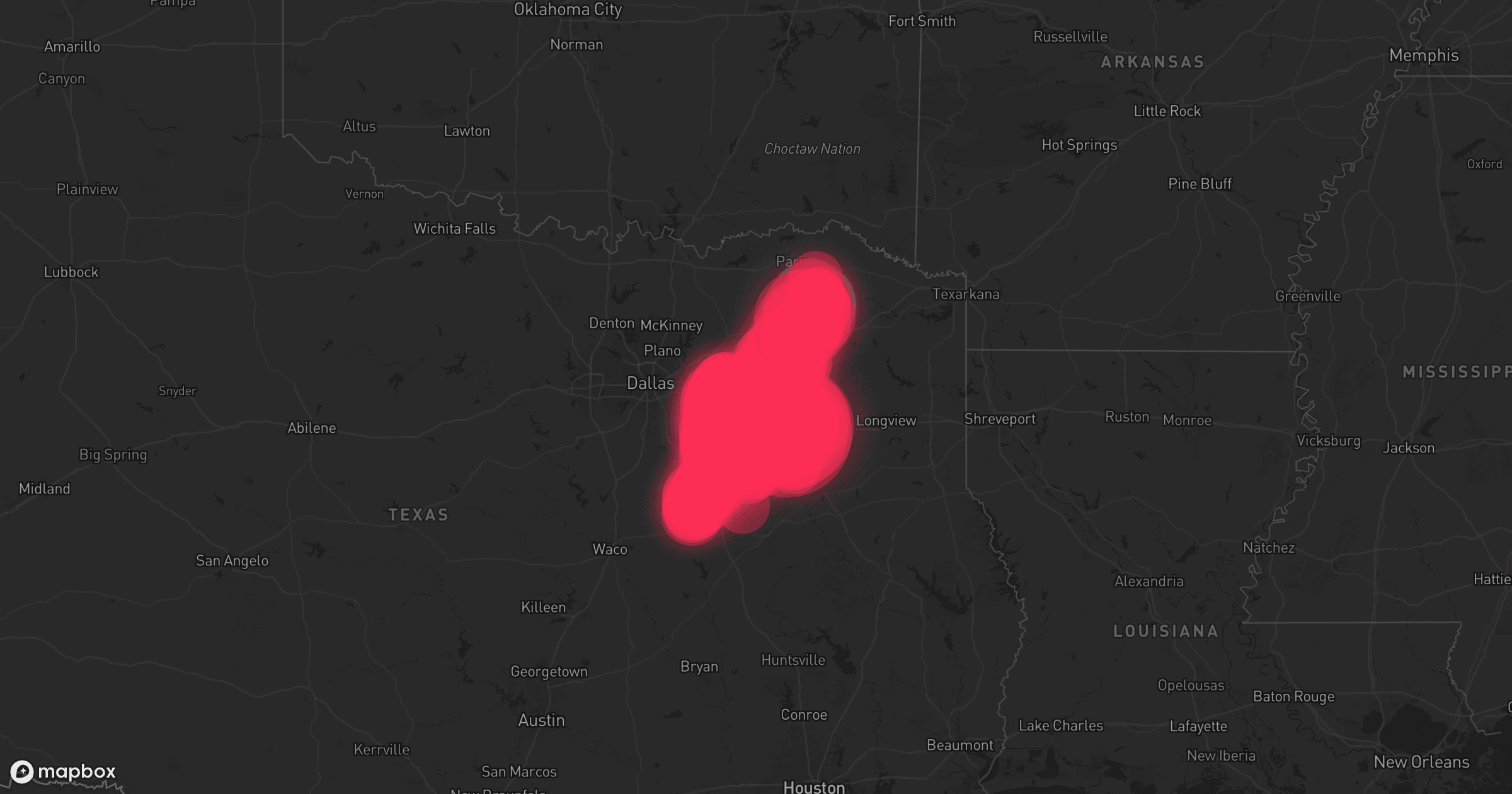 Storm map for 93 areas across Texas, Oklahoma, Arkansas, Tennessee, Kentucky, Illinois, and Missouri