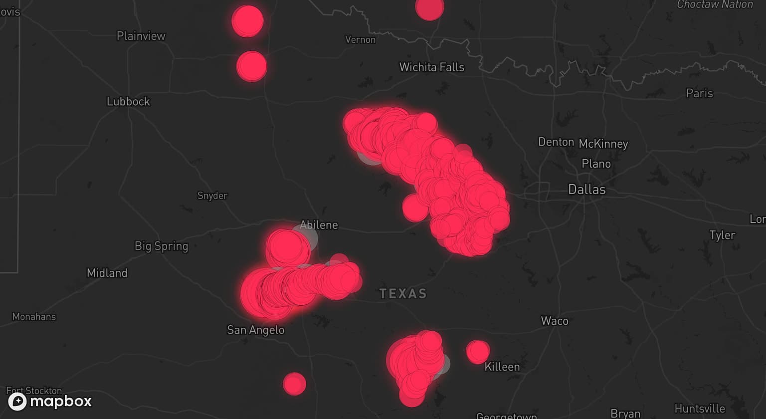 Storm map for 11 areas across Texas