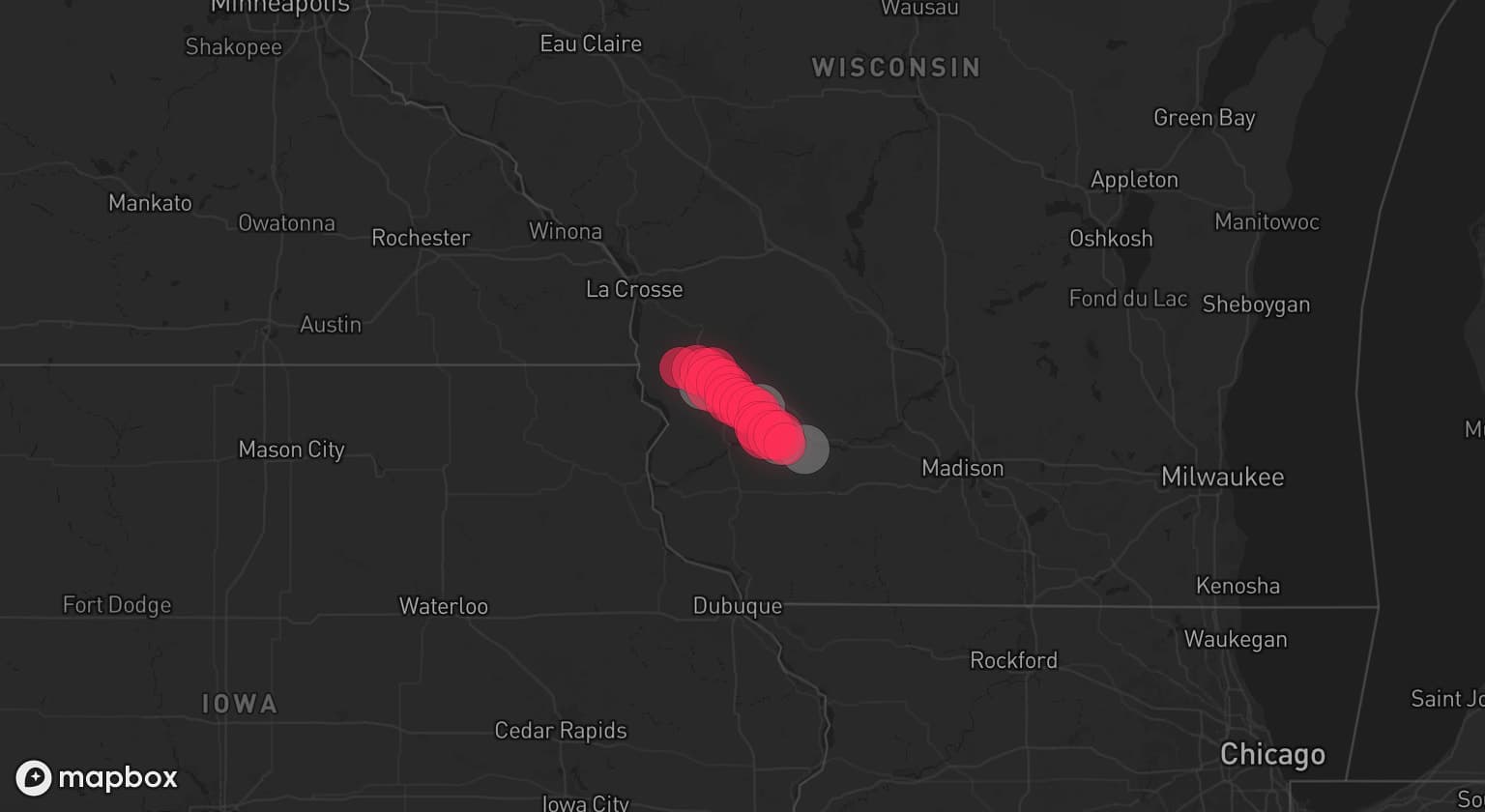 Storm map for 3 areas across Wisconsin