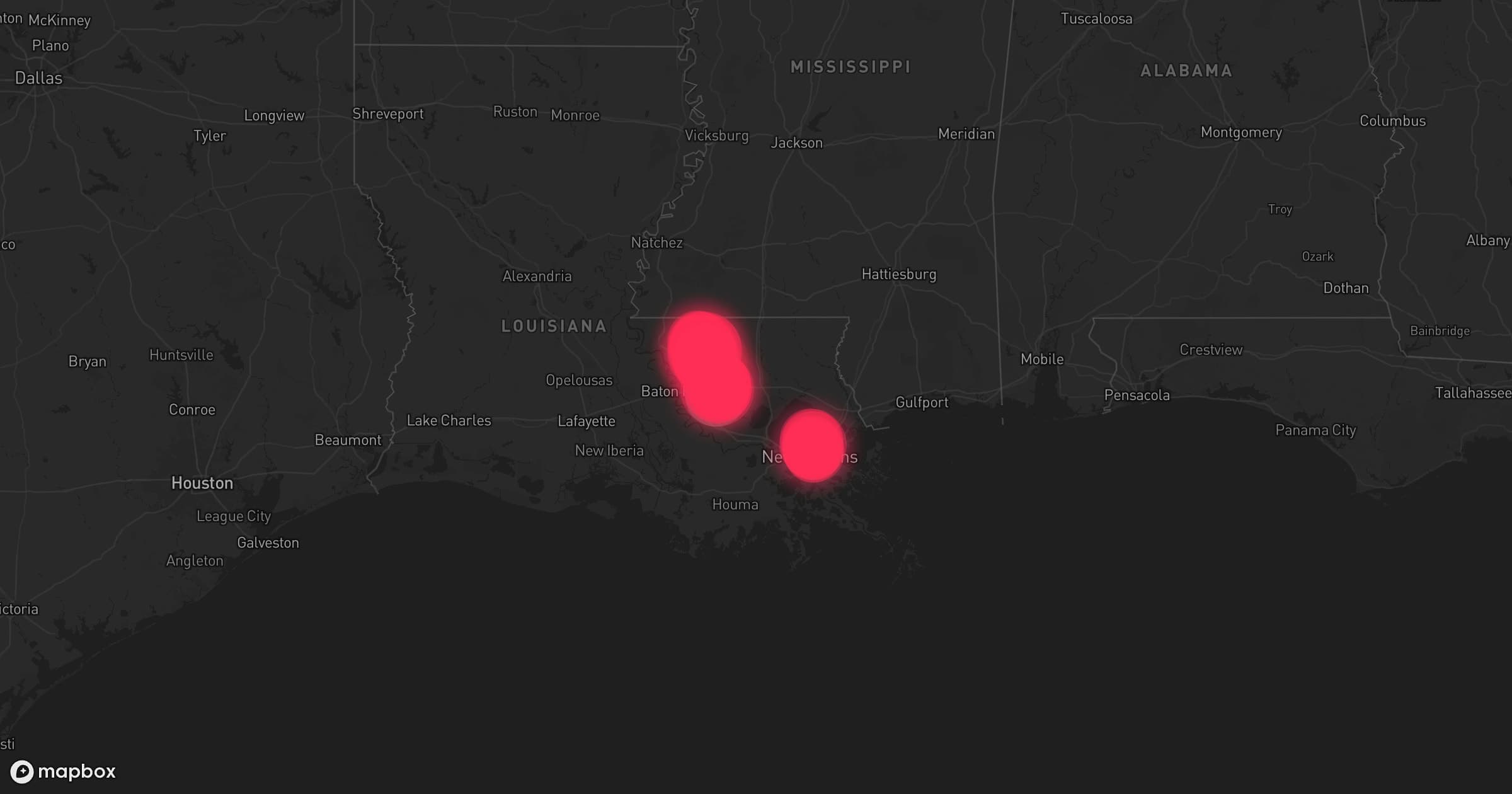 Storm map for 3 areas across Louisiana