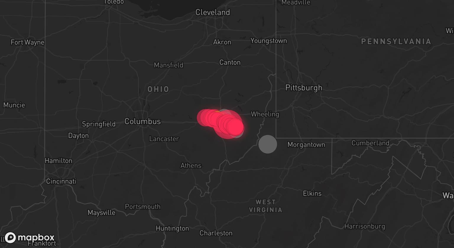 Storm map for 4 areas across West Virginia and Ohio