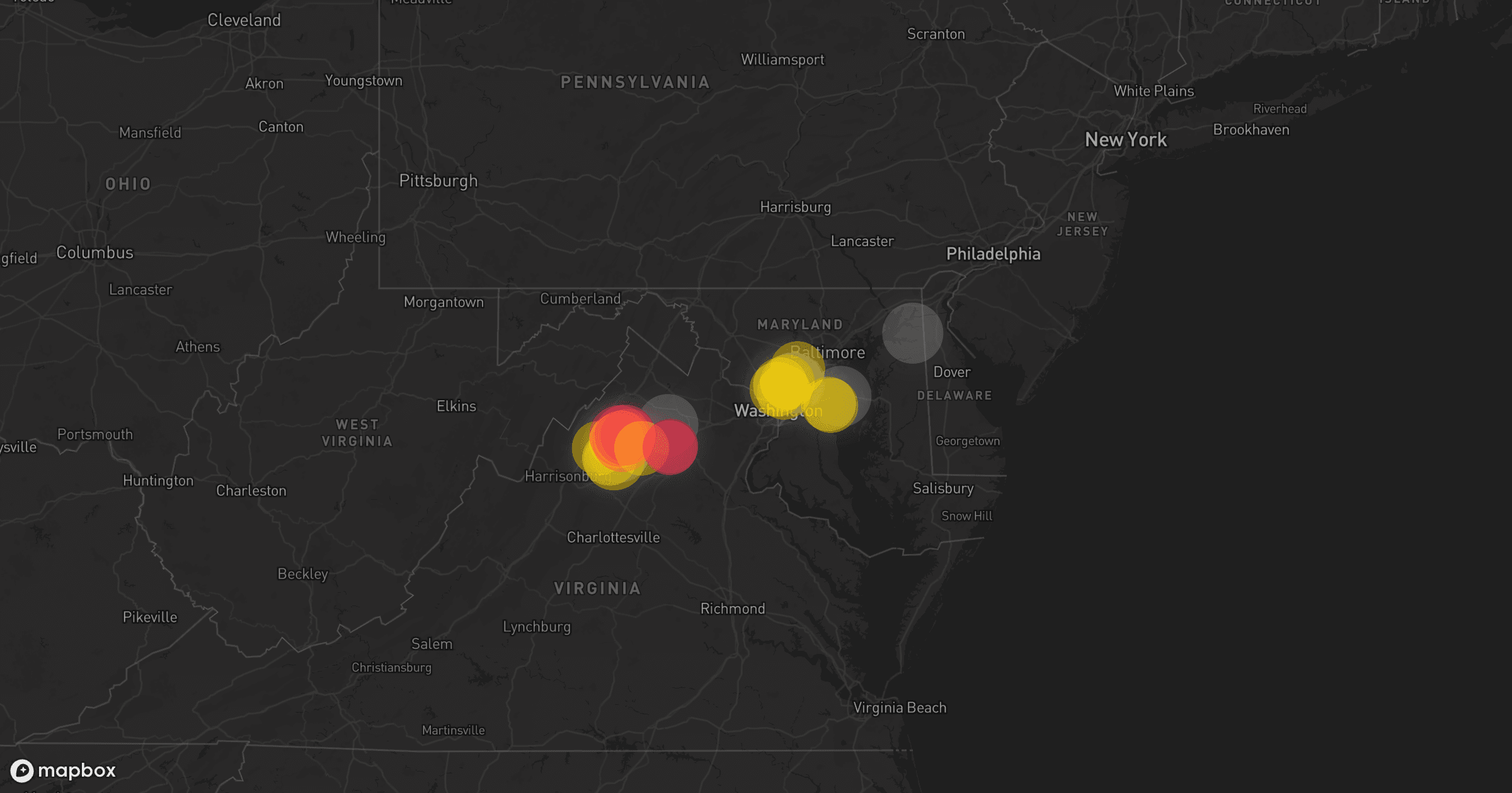 Storm map for 9 areas across Virginia and Maryland