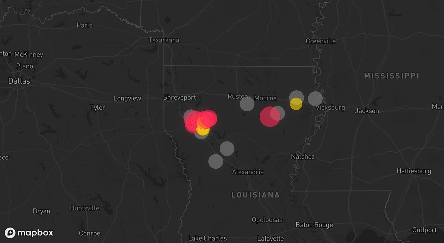 Storm map for 8 areas across Louisiana