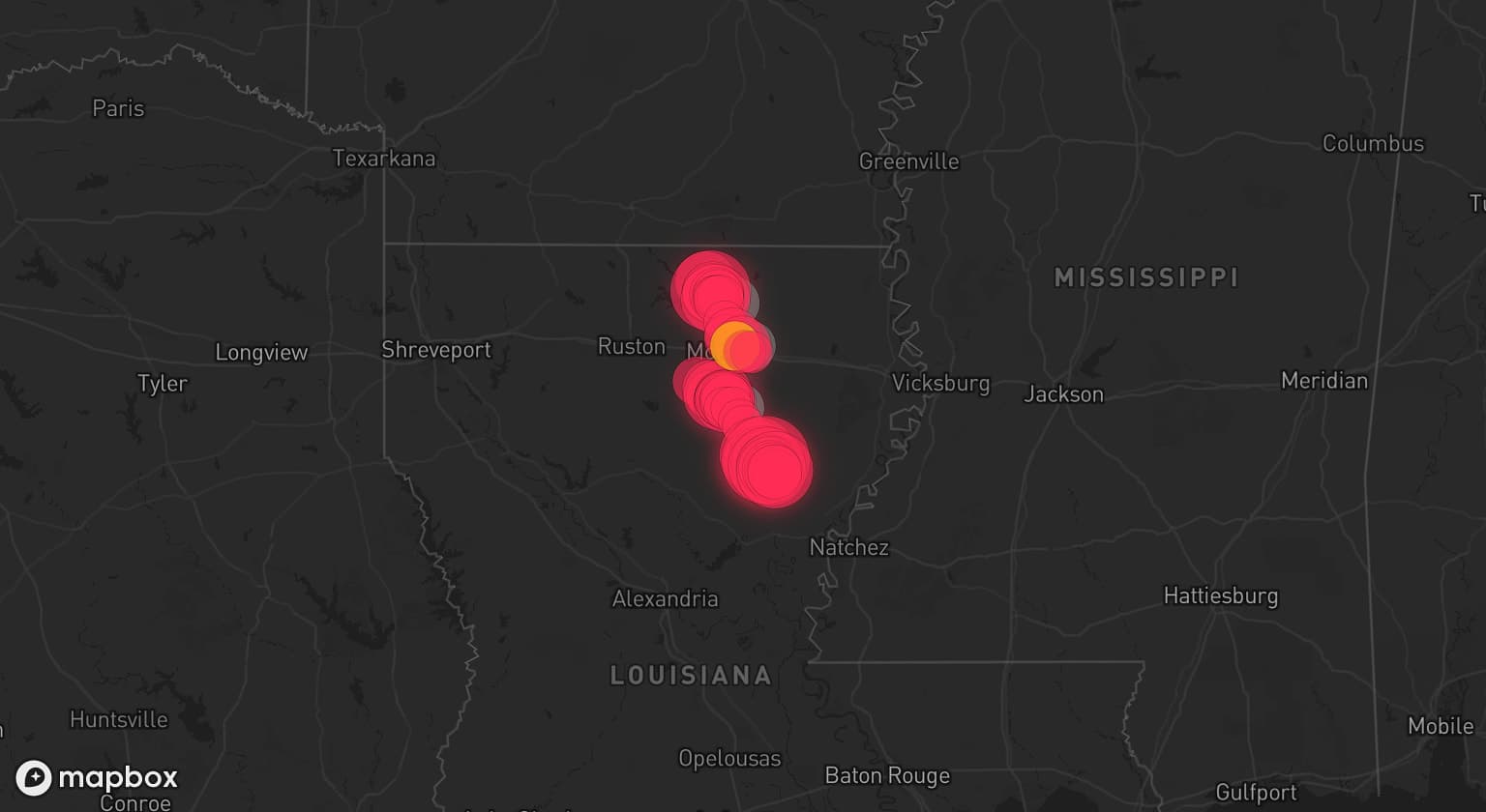 Storm map for 3 areas across Louisiana