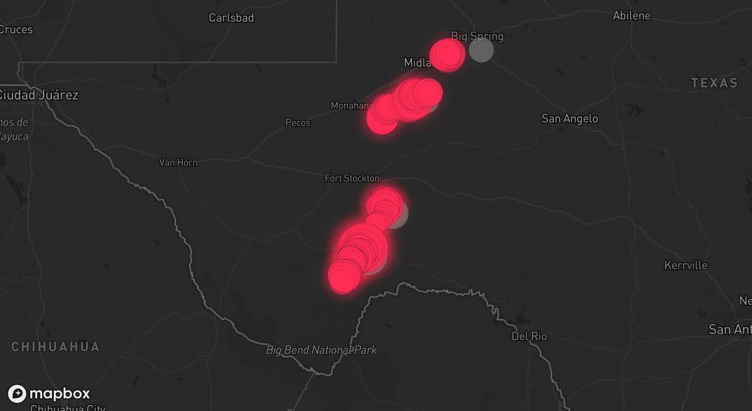 Storm map for 4 areas across Texas