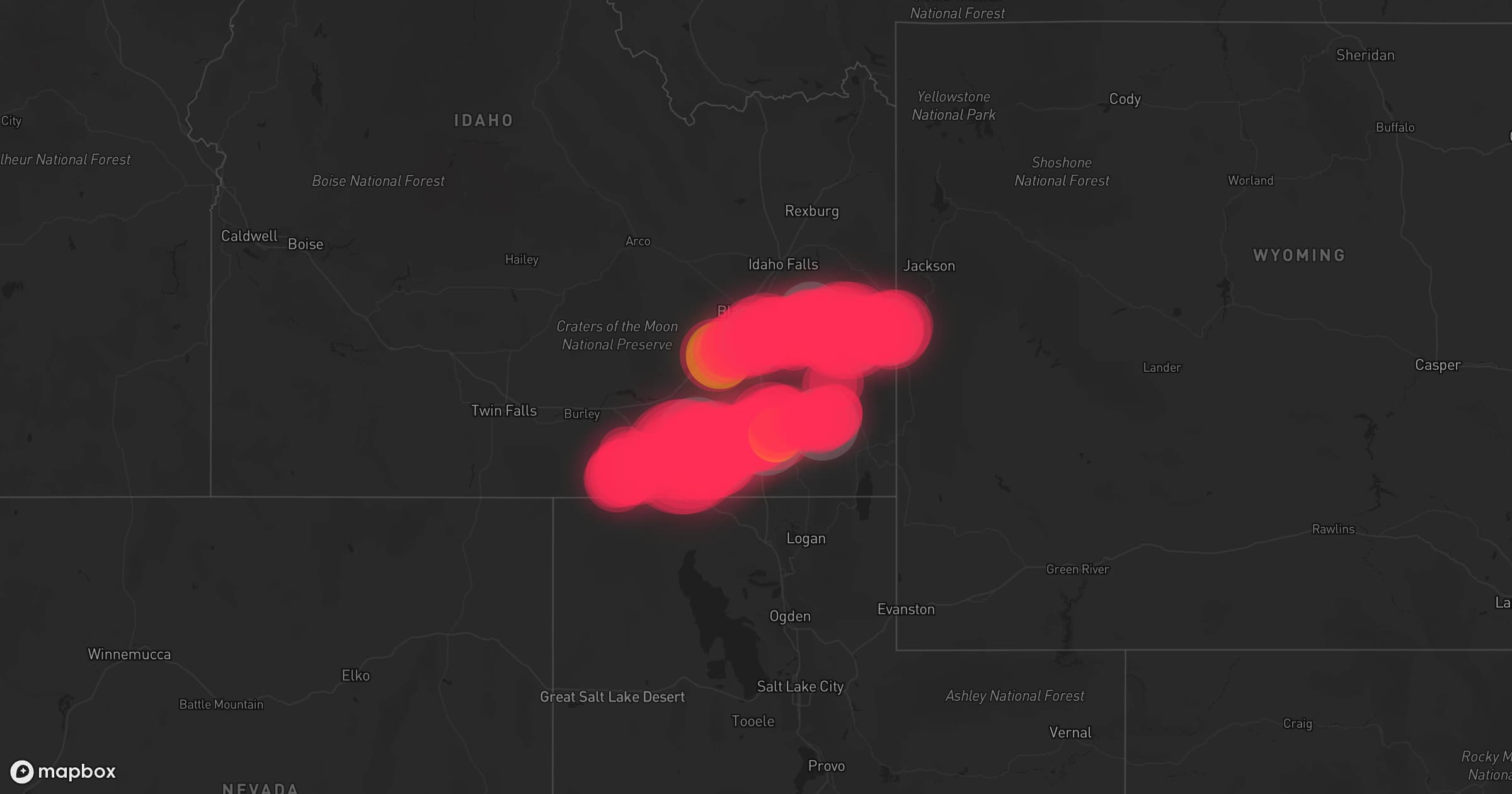 Storm map for 12 areas across Idaho and Wyoming